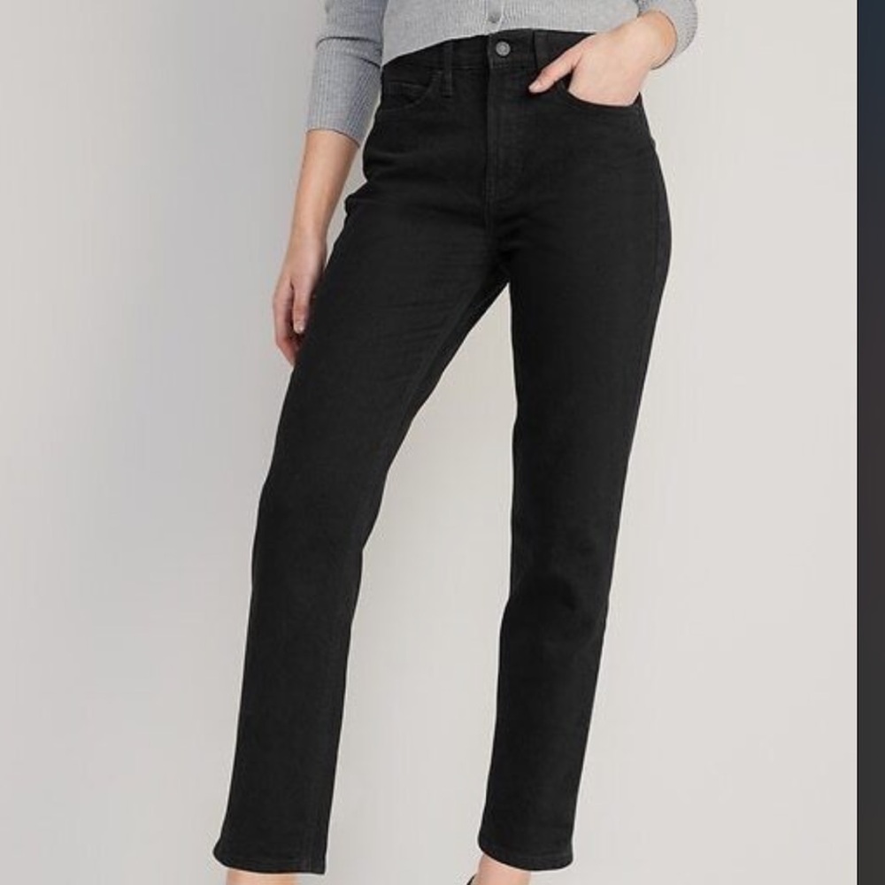 NWT Old Navy Extra High-Waisted Sky-Hi Straight Black Jeans for Women size 12